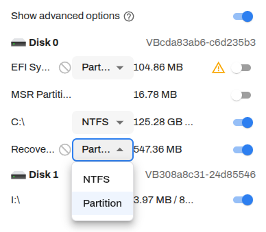 Slide Agent settings, volumes advanced mode