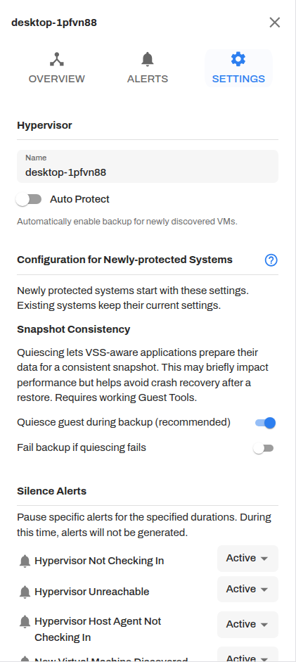 Hypervisor settings