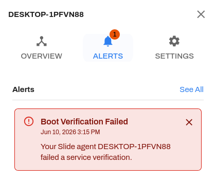 Service verification alert in the console