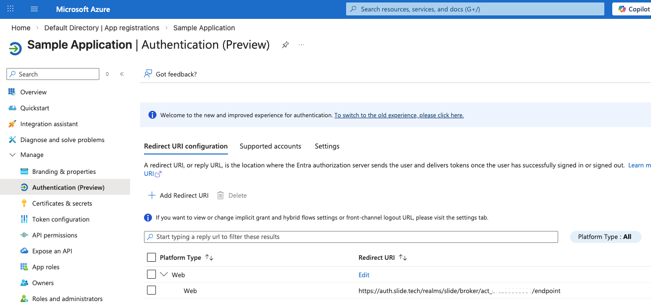 Authentication settings