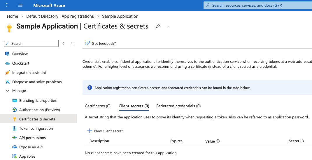 Client secret creation
